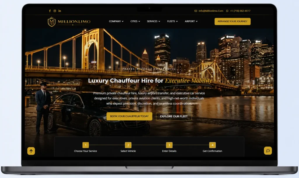 Premium private chauffeur hire, luxury airport transfer, and executive car service designed for executives, private aviation clients, and high-net-worth individuals who expect precision, discretion, and seamless coordination.